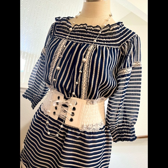 NWT M Parker Blue White Stripped Off Shoulder Dress!! - Picture 2 of 12
